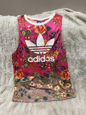 Adidas Women’s Sleeveless Jersey Top XS Pink Floral Print